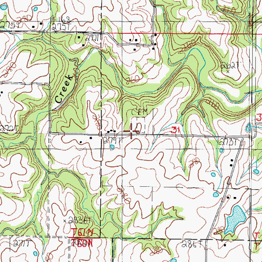 Topographic Map of Antioch Cemetery, MO