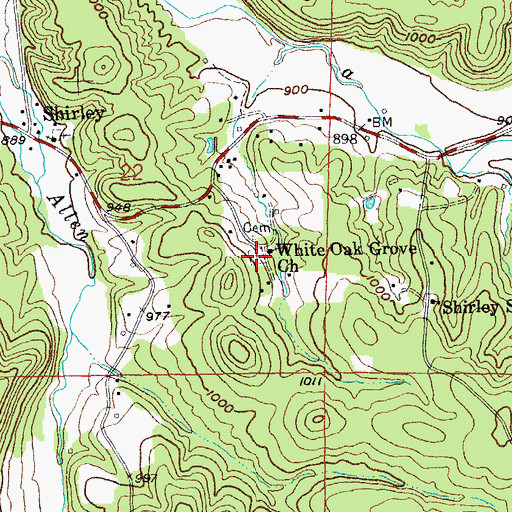 Topographic Map of White Oak Grove Cemetery, MO