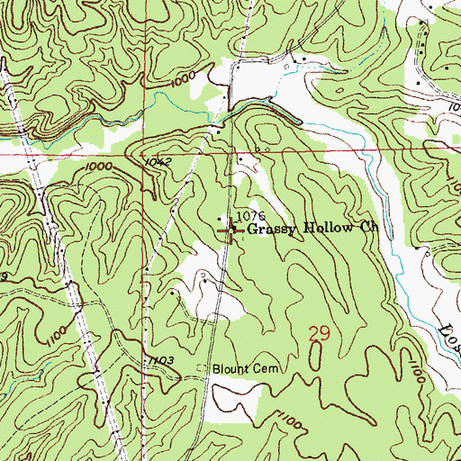 Topographic Map of Grassy Hollow Baptist Church Cemetery, MO