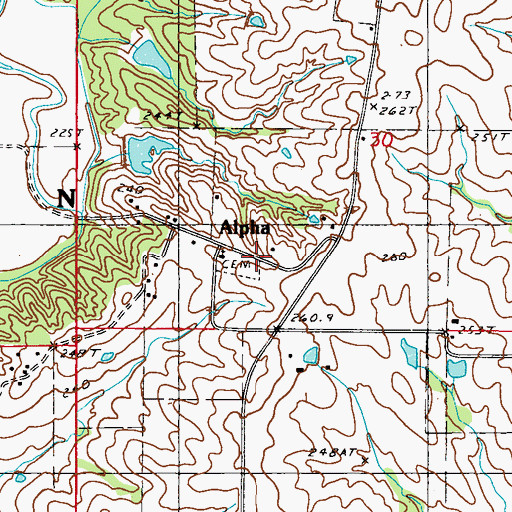 Topographic Map of Alpha Cemetery, MO