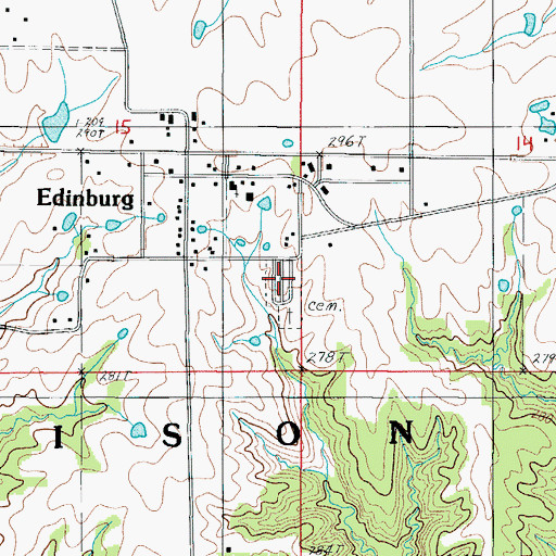 Topographic Map of Edinburg Independent Order of Odd Fellows Cemetery, MO