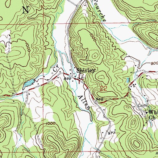 Topographic Map of Shirley Union Church, MO