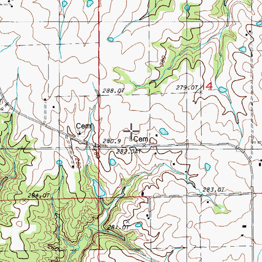 Topographic Map of Hutchinson Cemetery, MO