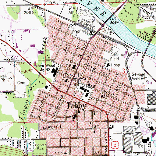 Topographic Map of Libby Police Department, MT