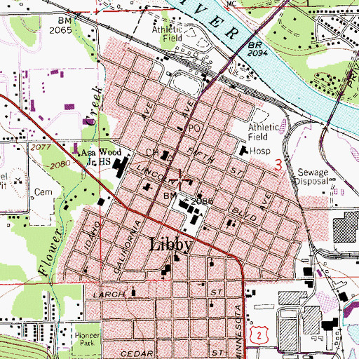 Topographic Map of Libby Church of Christ, MT