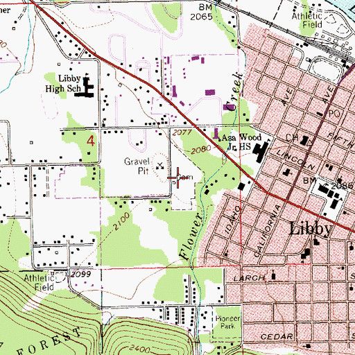 Topographic Map of Libby Cemetery, MT