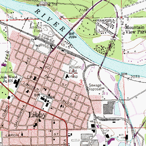 Topographic Map of Cabinet Peaks Medical Center, MT