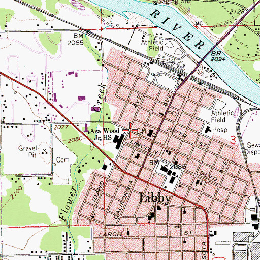 Topographic Map of Libby Post Office, MT