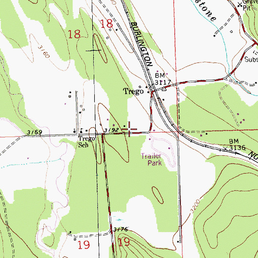 Topographic Map of Trego Post Office, MT
