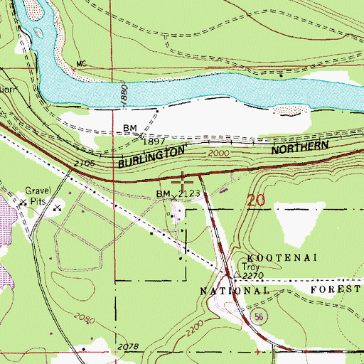 Topographic Map of Troy Rest Area, MT