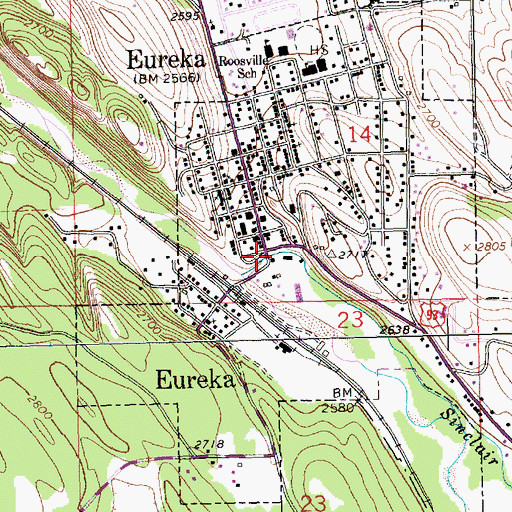 Topographic Map of Saint Clair Creek Bridge, MT