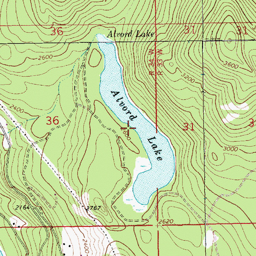 Topographic Map of Alvord Lake, MT