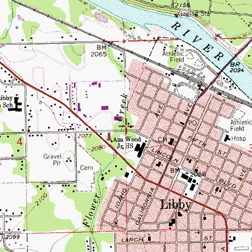 Topographic Map of Libby County Public Library, MT