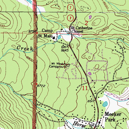 Topographic Map of Mount Meeker Campground, CO