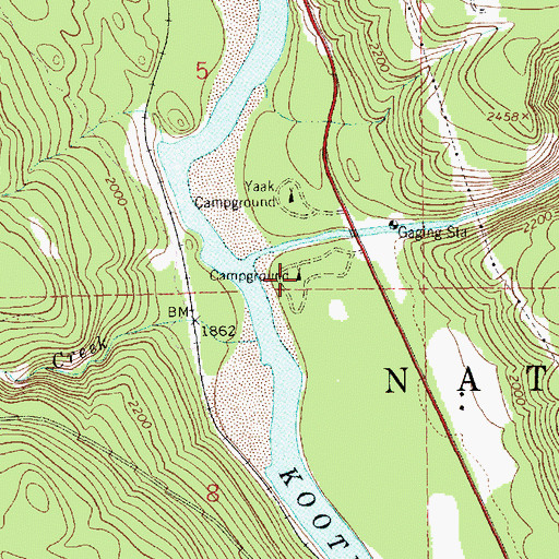 Topographic Map of Yaak River Campground, MT