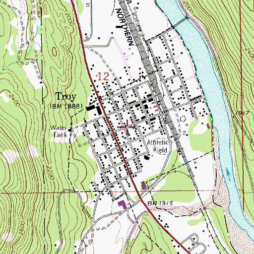 Topographic Map of Troy Branch Library, MT