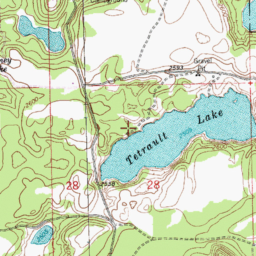 Topographic Map of Tetrault Lake Campground, MT