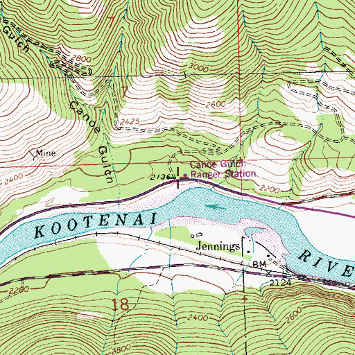 Topographic Map of Canoe Gulch Ranger Station, MT