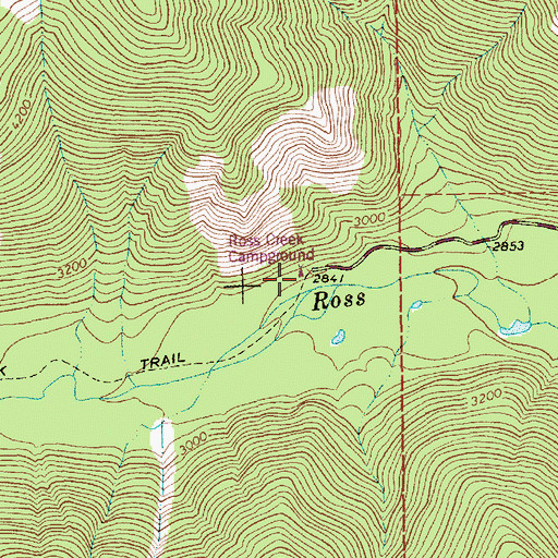 Topographic Map of Ross Creek Campground, MT