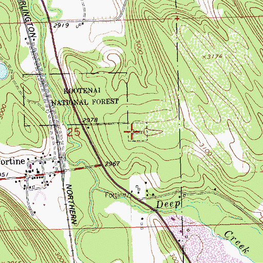 Topographic Map of Fortine Cemetery, MT