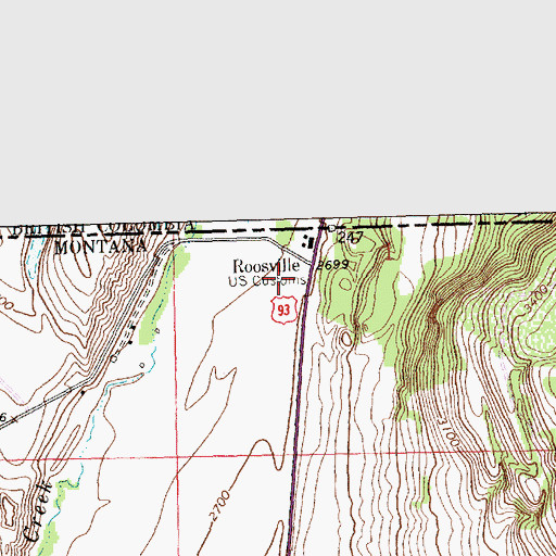 Topographic Map of United States Customs and Border Protection Roosville Port of Entry, MT