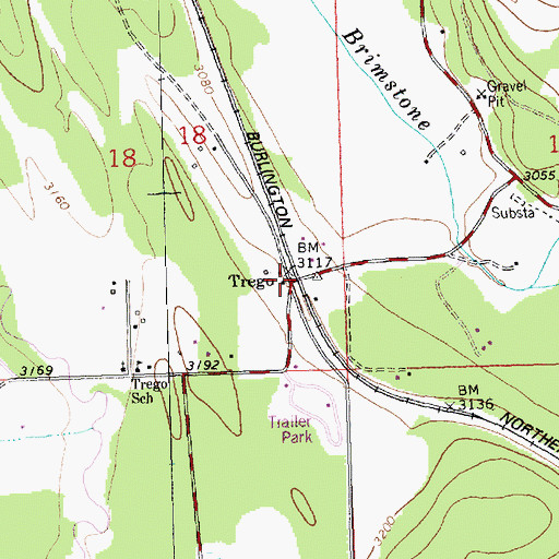 Topographic Map of Trego (historical), MT
