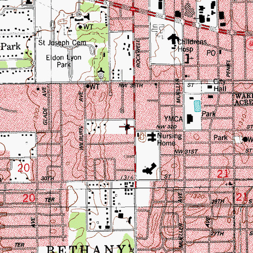 Topographic Map of Bethany Church of Christ, OK