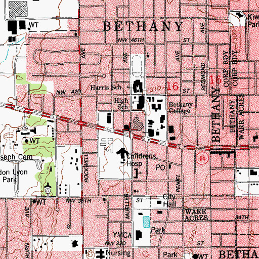 Topographic Map of Bethany First Church of the Nazarene, OK