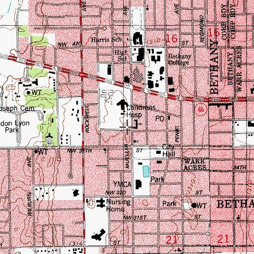 Topographic Map of First Baptist Church Bethany, OK