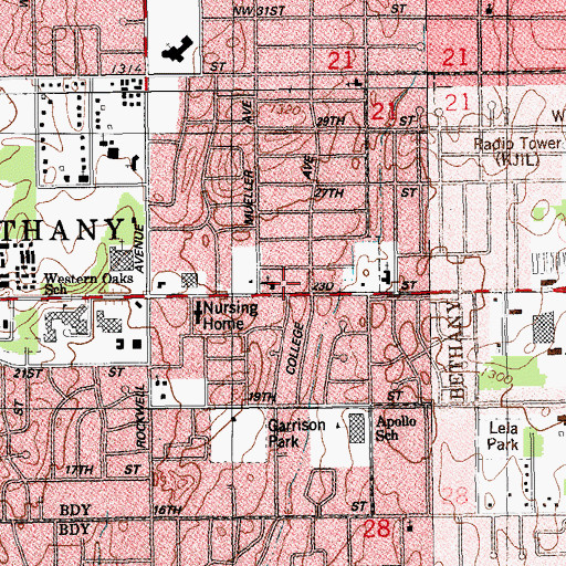 Topographic Map of Bethany Church of God, OK