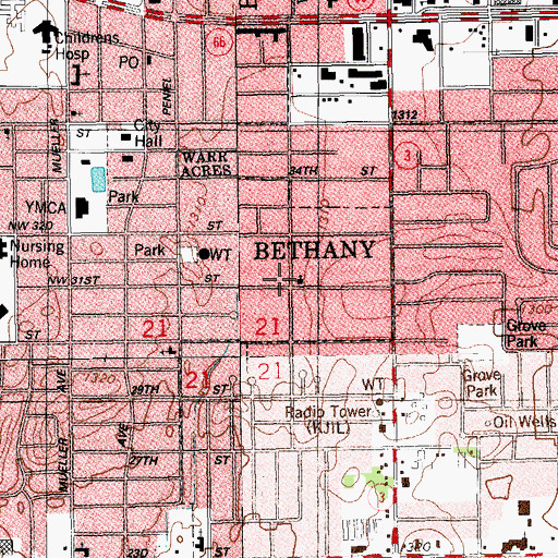 Topographic Map of Jernigan Memorial Church, OK