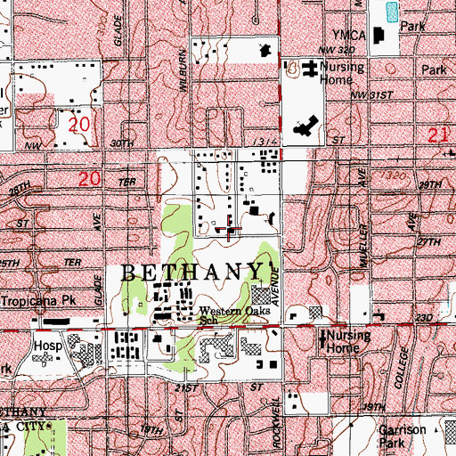 Topographic Map of Western Oaks Baptist Church, OK
