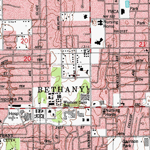 Topographic Map of Western Oaks Mennonite Church, OK
