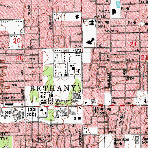 Topographic Map of Westlake Presbyterian Church, OK