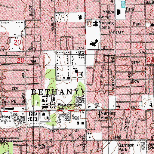 Topographic Map of Westlake Presbyterian Church, OK