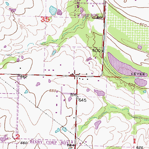 Topographic Map of Bixby Freewill Baptist Church, OK