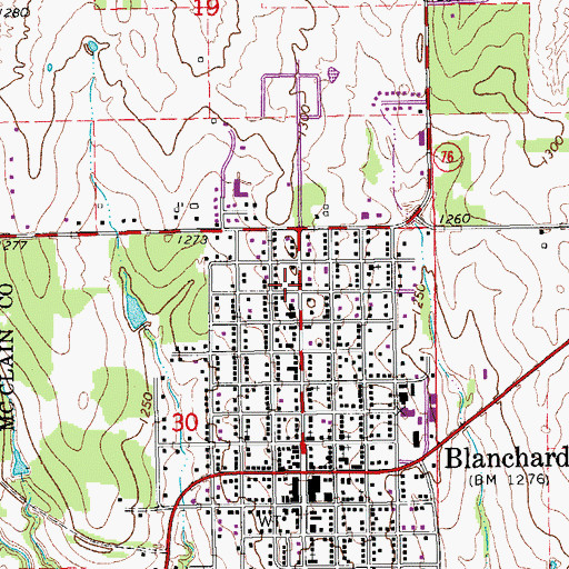 Topographic Map of First United Methodist Church, OK