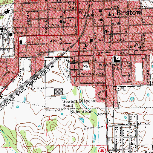 Topographic Map of Bristow Christian Center, OK