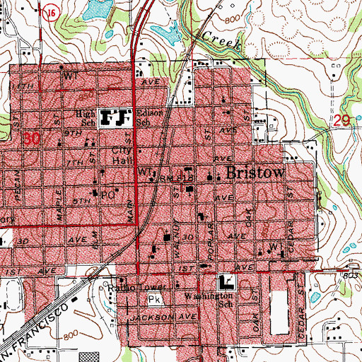 Topographic Map of First Baptist Church, OK