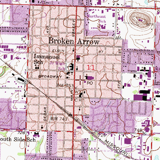 Topographic Map of First Baptist Church, OK