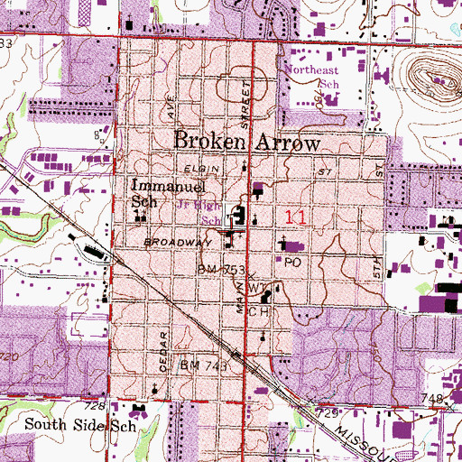 Topographic Map of First Presbyterian Church, OK