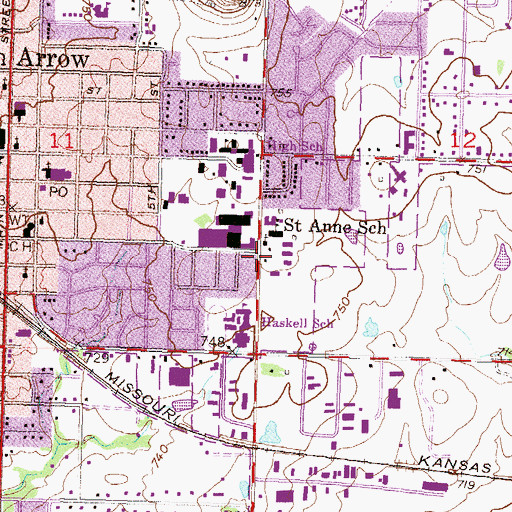 Topographic Map of Saint Anne Catholic Church, OK