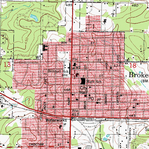 Topographic Map of First Baptist Church, OK