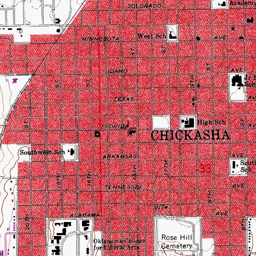 Topographic Map of Calvary Baptist Church, OK