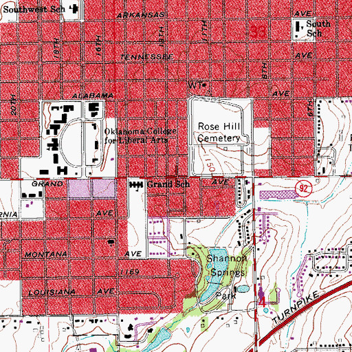 Topographic Map of College Heights Baptist Church, OK
