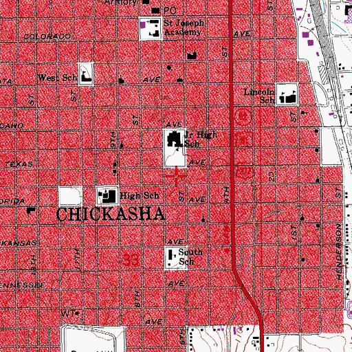 Topographic Map of First Christian Church, OK