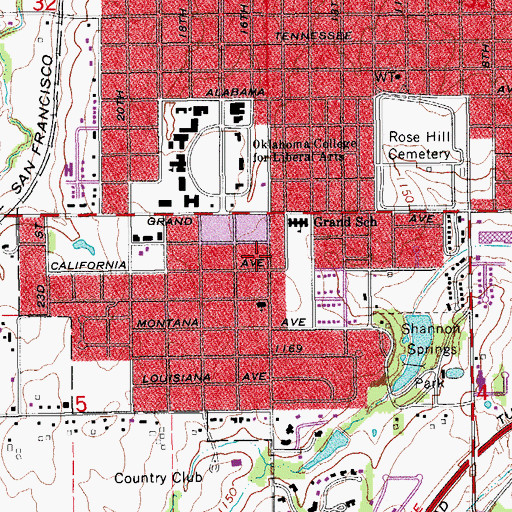 Topographic Map of Free Will Baptist Church, OK