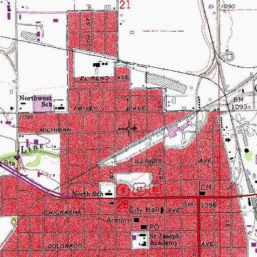 Topographic Map of Michigan Avenue Baptist Church, OK