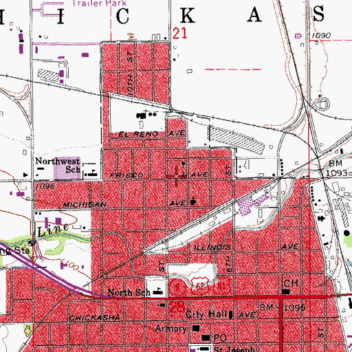 Topographic Map of Northside Church of Christ, OK