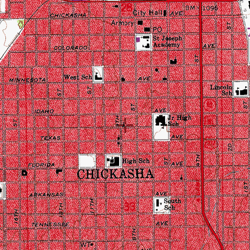 Topographic Map of Trinity Baptist Church, OK